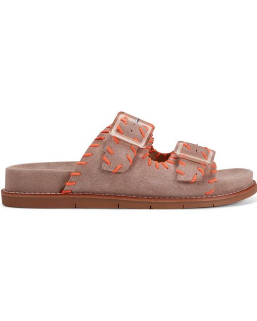 Earth Brown Fausto Stitched Double Band Slip-on Sandals