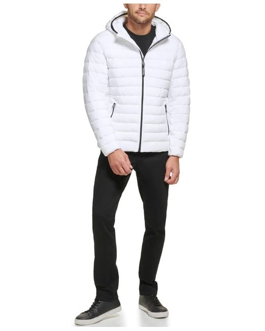 Calvin Klein White Hooded & Quilted Packable Jacket for men