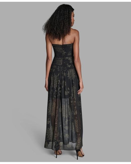 strapless open back dress BCBGMAXAZRIA Black Solace Ruffle Sleeve Dress  Runway Catalog