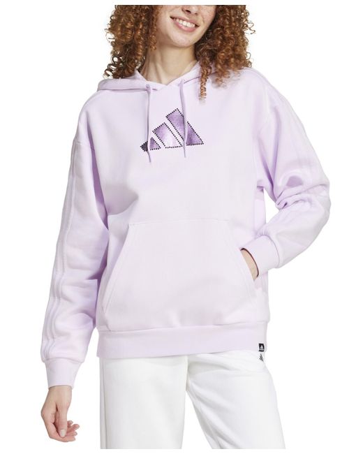 Adidas Purple Holiday Graphic 3-stripes Oversized Hoodie