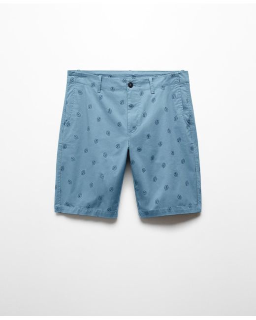 Mango Blue Printed Cotton Bermuda Shorts for men