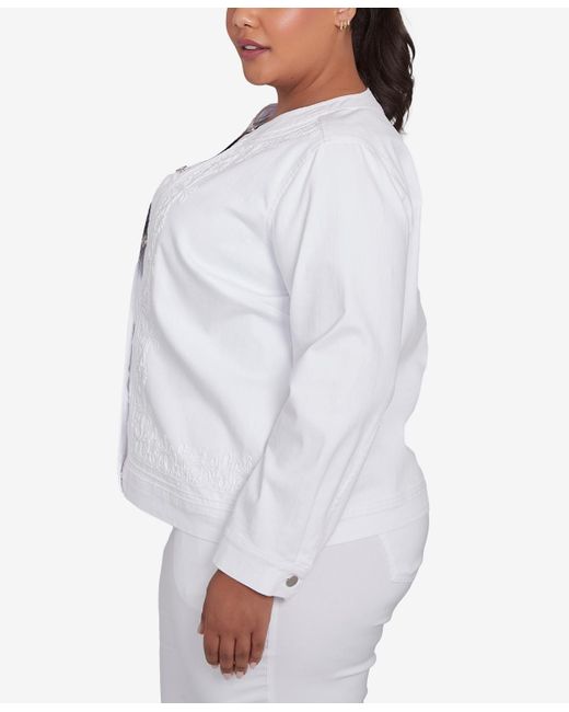 Ruby Rd White Plus Size Stretch Denim Embroidered Jacket