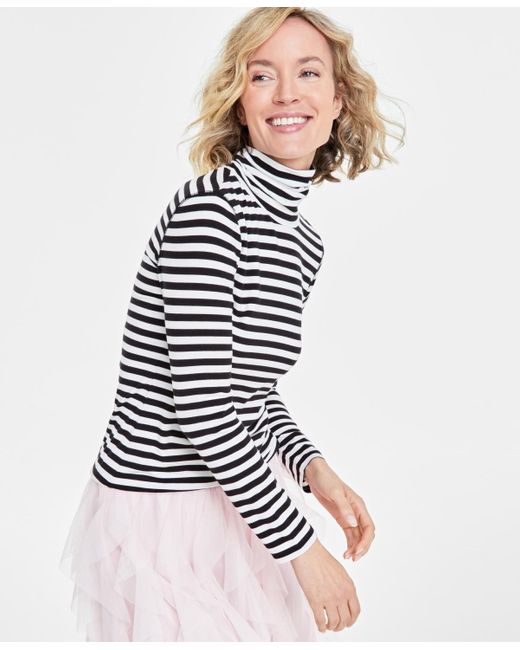 On 34th White Every Day Stripe Jersey Turtleneck