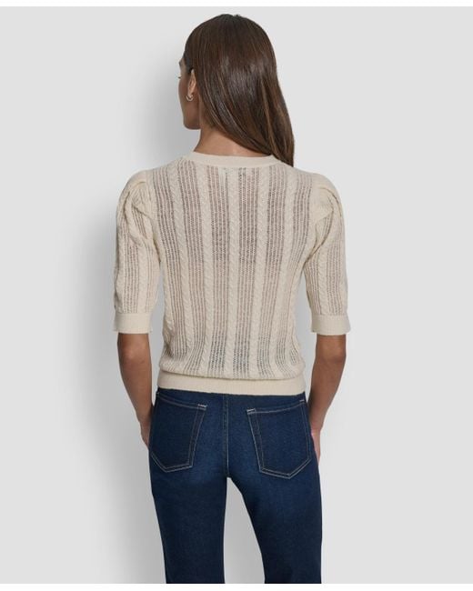 DKNY Natural Mixed Stitch Puff-sleeve Sweater