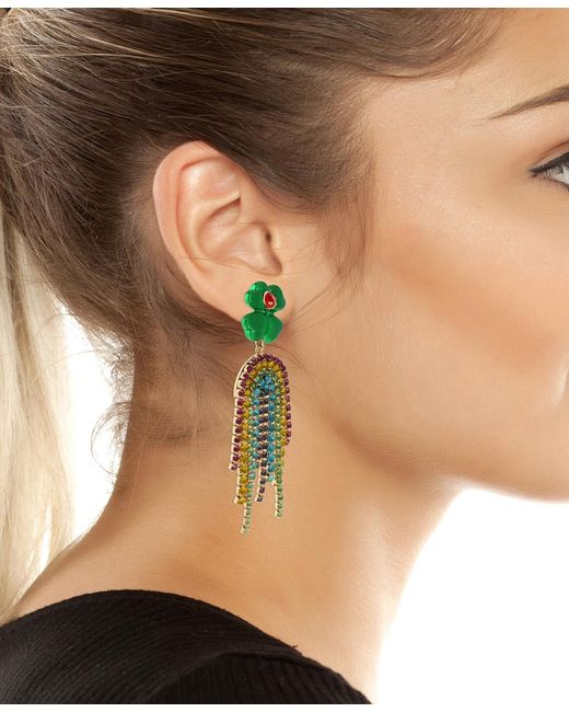 Betsey Johnson Green Faux Stone Paddy's Princess Shamrock Rainbow Chandelier Earrings