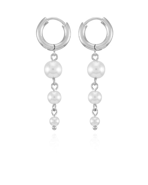 Tahari White Tone Imitation Pearl Linear Drop Earrings
