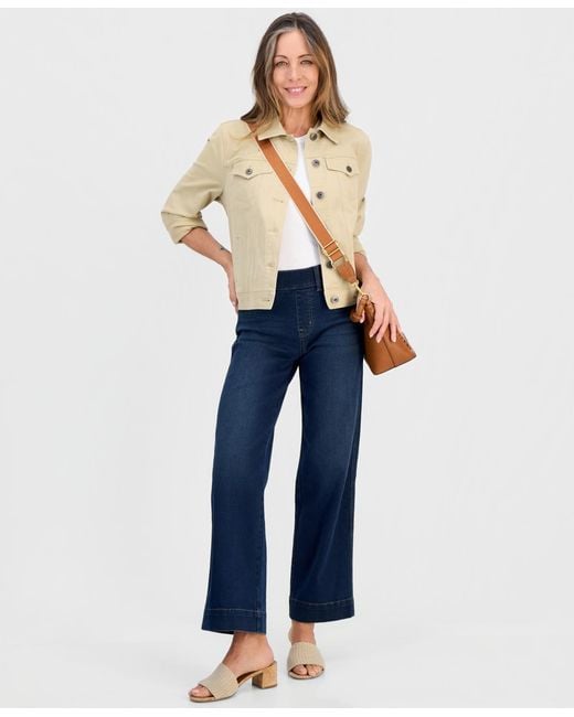 Style & Co. Blue Petite Pull-on Shaping High-rise Wide-leg Jeans