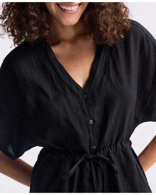 REISTOR Black V Neck Drawstring Romper