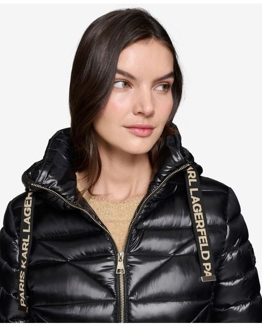 Karl Lagerfeld Black Drawstring Puffer Coat