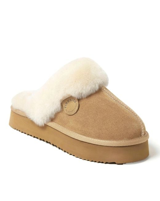 Dearfoams Natural Fireside By Melton Genuine Shearling Platform Scuff Slipper