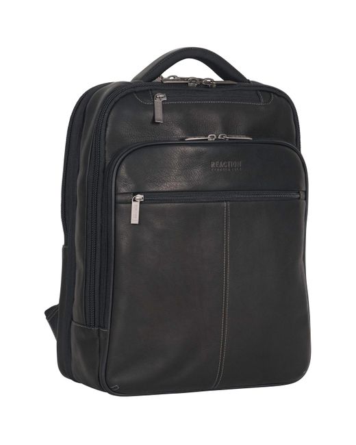 Kenneth Cole Black Full-grain Colombian Leather 16" Laptop Tablet Travel Backpack