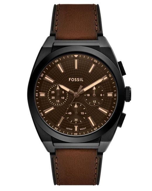 Fossil Black Everett Chronograph Leather Watch for men