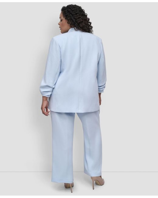 DKNY Blue Plus Size Ruched-sleeve Open-front Blazer