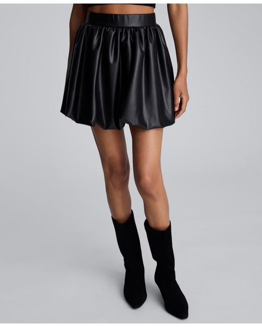 Kenneth Cole Black Faux Leather Pull-on Bubble Mini Skirt