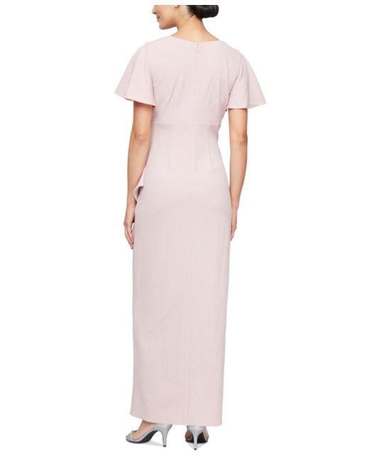 Sl Fashions Pink Flutter-sleeve Tulip-hem Dress