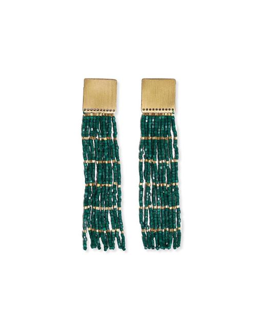 INK+ALLOY Green Ink+alloy Harlow Brass Top Solid With Gold Stripe Beaded Fringe Earrings