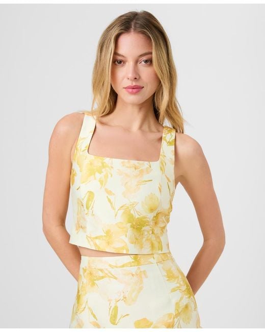 French Connection Yellow Printed Cropped Top