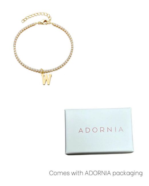 Adornia Metallic Gold Crystal Initial Charm Tennis Bracelet