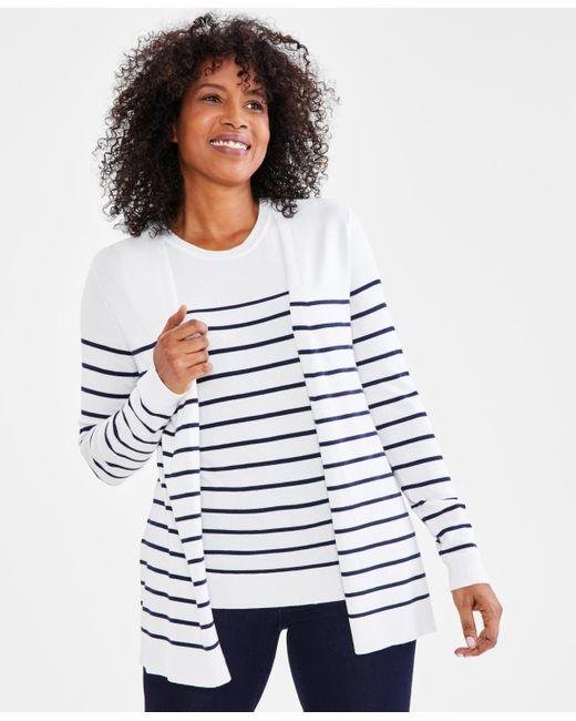 Style & Co. White Striped Cardigan Sweater