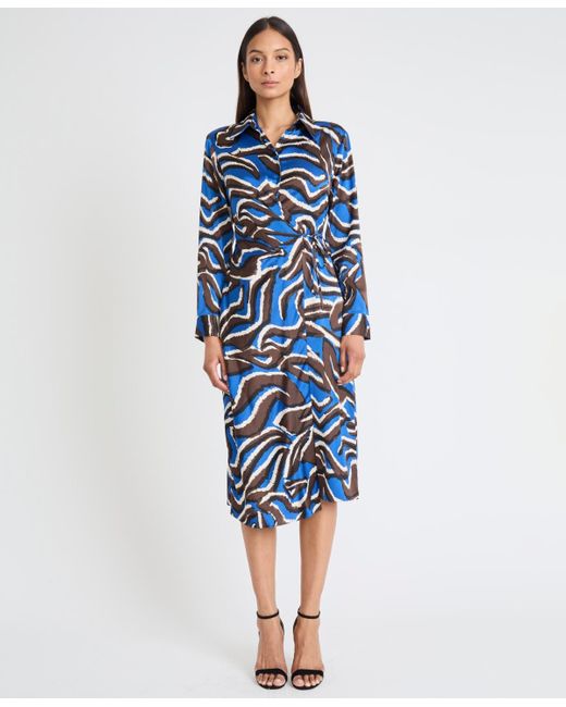 Donna Morgan Blue Collared Chiffon Shirtdress