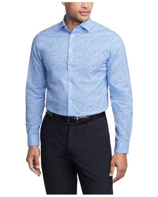 Michael Kors Blue Regular Fit Comfort Stretch Print Dress Shirt for men