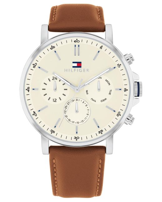 Tommy Hilfiger Natural Multifunction Brown Leather Watch 44mm for men