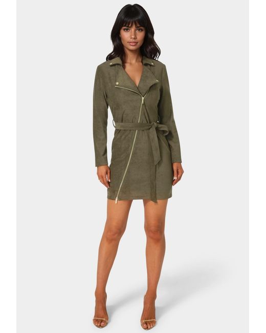 Bebe Faux Suede Moto Dress in Green | Lyst Bebe Faux Suede Moto Dress in Green | Lyst