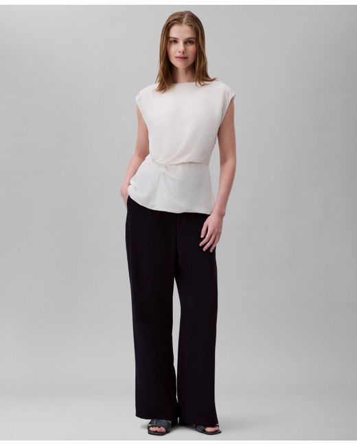 Calvin Klein White Twisted-front Chiffon Top