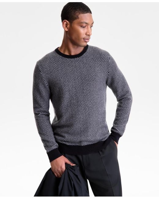 Club Room Men's Blue Regular-fit Herringbone 100% Cashmere Sweater