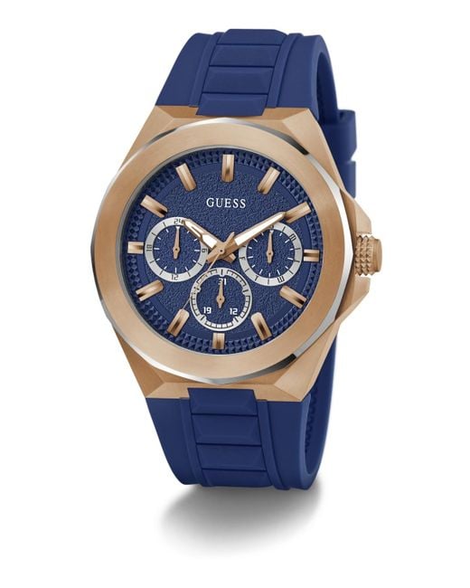 Guess Blue Multi-function Silicone Watch 46mm for men