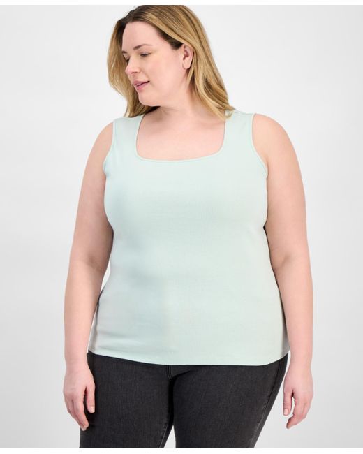 Style & Co. Gray Plus Size Cotton Square-neck Tank Top