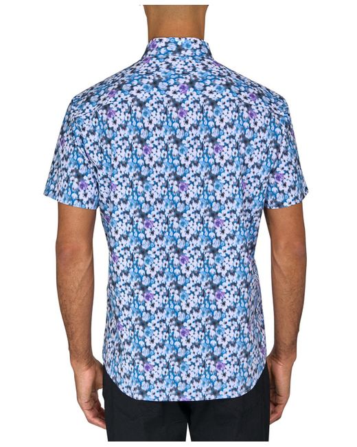 Society of Threads Blue Regular-fit Non-iron Performance Stretch Blurred Floral Button-down Shirt for men