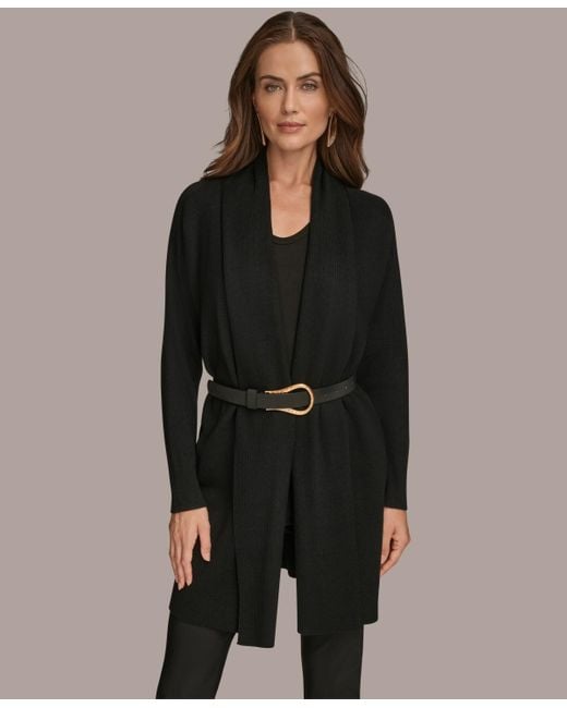 Donna Karan Black Belted Open-front Cardigan