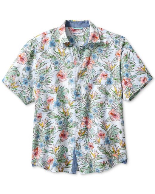 Tommy Bahama Blue Floral Sketch Short Sleeve Button-front Shirt for men