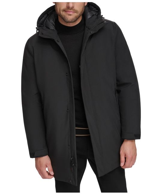 Calvin Klein Black Flextech Stretch Water-resistant Hooded Stadium Jacket for men