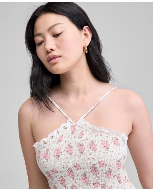 And Now This Pink Printed Cotton Halter Smocked Bubble-hem Dress