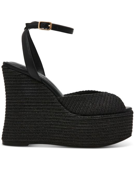 Steve Madden Black Wanona Raffia Wedge Sandals