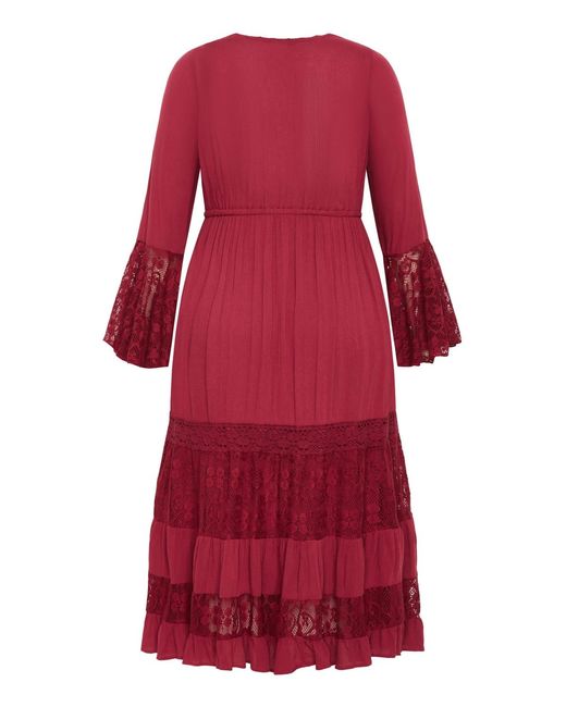 City Chic Red Tisha Lace Maxi Dress
