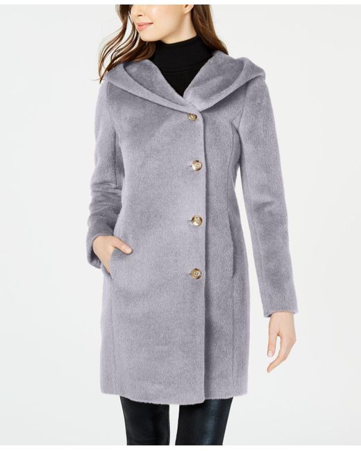 Cole Haan Gray Hooded Asymmetrical Wool-alpaca Blend Coat