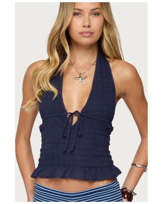 Edikted Blue Larissa Scrunch Halter Top