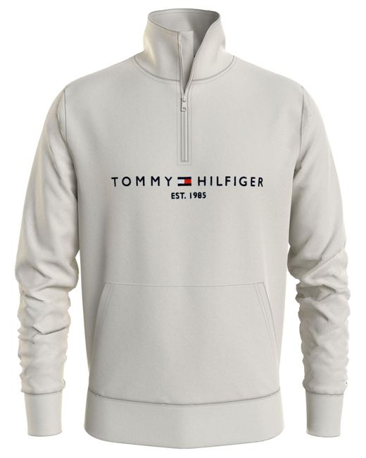 Tommy Hilfiger Cotton Logo Mock-neck Sweatshirt in Ivory (Gray) for Men | Lyst