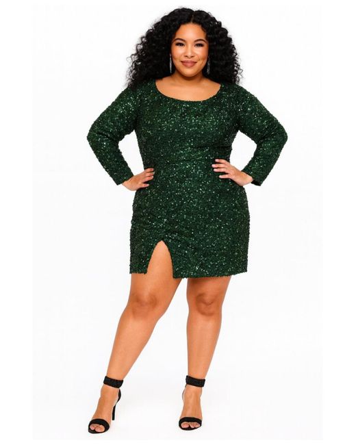 Sydney's Closet Long Sleeve Sequin Cocktail Dress in Green | Lyst