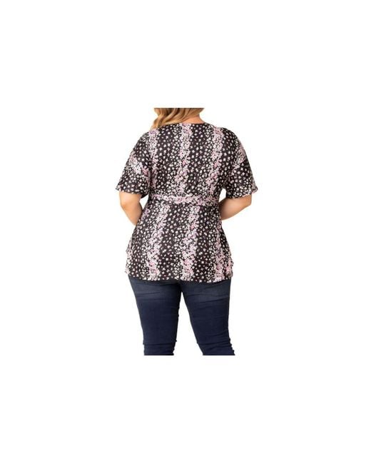 Kiyonna Black Plus Size Encore Short Sleeve Printed Top