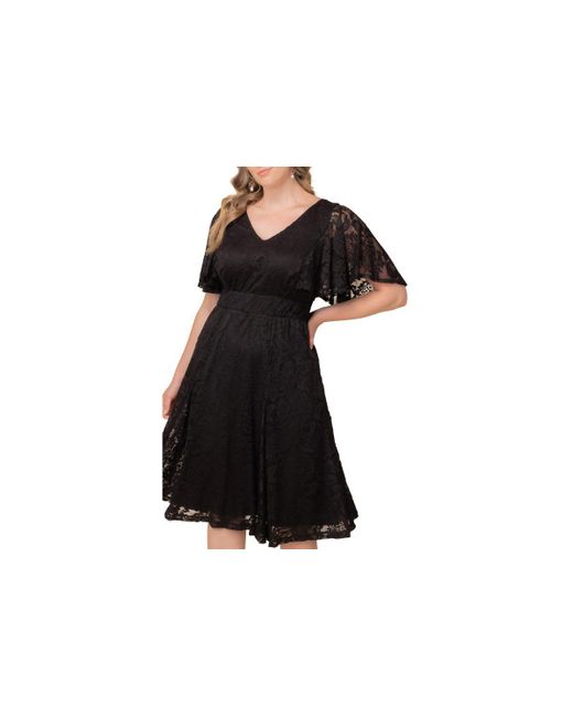 Kiyonna Black Plus Size Camille Lace Cocktail Dress