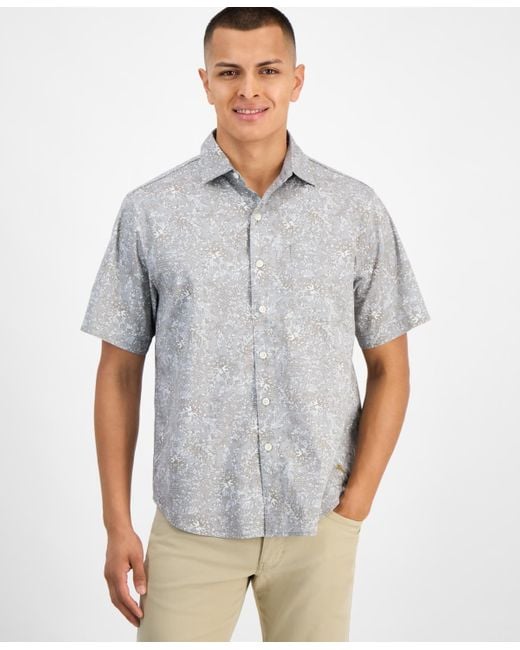 Tommy Bahama Gray Tropical Twilight Cotton Chambray Shirt for men