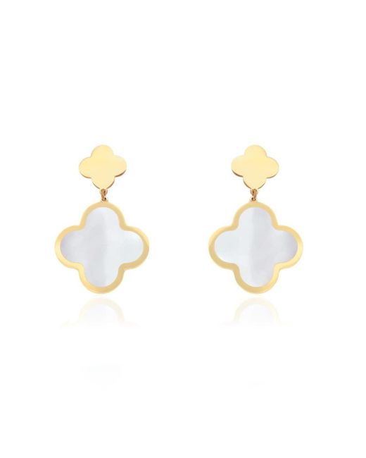 The Lovery Metallic Mother Of Pearl And Gold Clover Drop Earrings