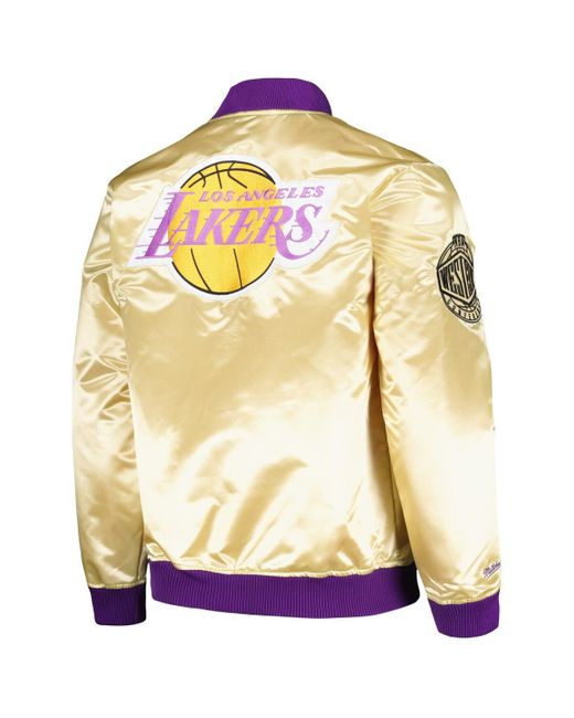 Mitchell & Ness Metallic Distressed Los Angeles Lakers Team Og 2.0 Vintage-like Logo Satin Full-zip Jacket for men