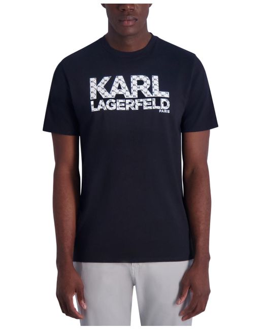 Karl Lagerfeld Blue Slim Fit Short-sleeve Monogram Logo Graphic T-shirt for men