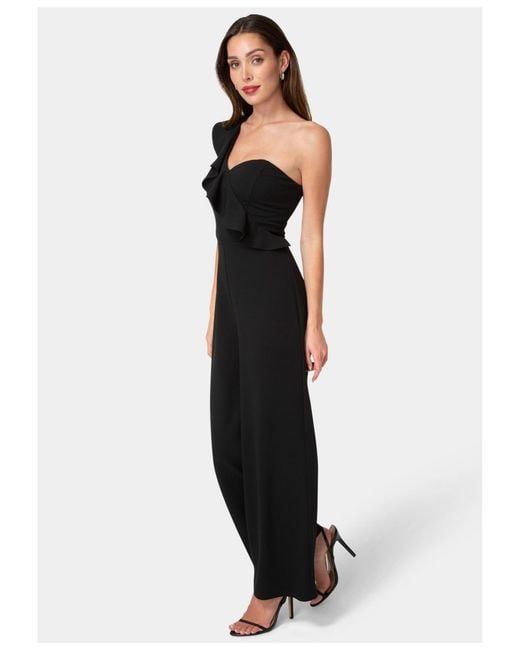 Bebe Black One Shoulder Ruffle Jumpsuit