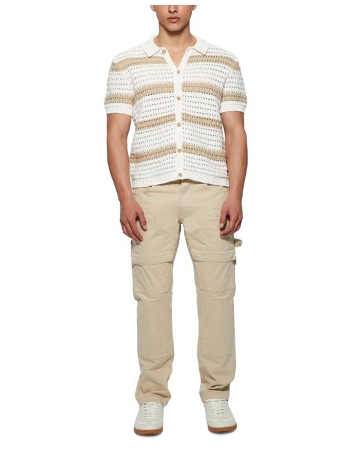 Guess White Joshua Relaxed Fit Short Sleeve Button-front Striped Sweater for men